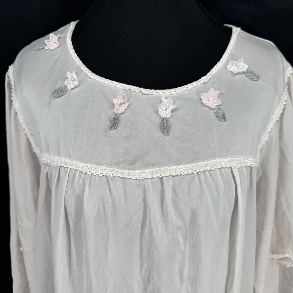 Vtg Silk Midi Dress L Cottage Prairie Romantic Regency Coquette Angel Edwardian - Picture 2 of 11